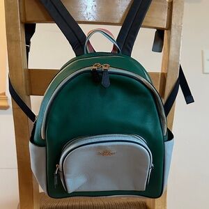 Coach Green and Light Gray Pebbled Leather Mini Backpack